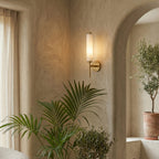 Modern Faux Alabaster Wall Light With Warm Glowing Shade — Harbor Light Co.