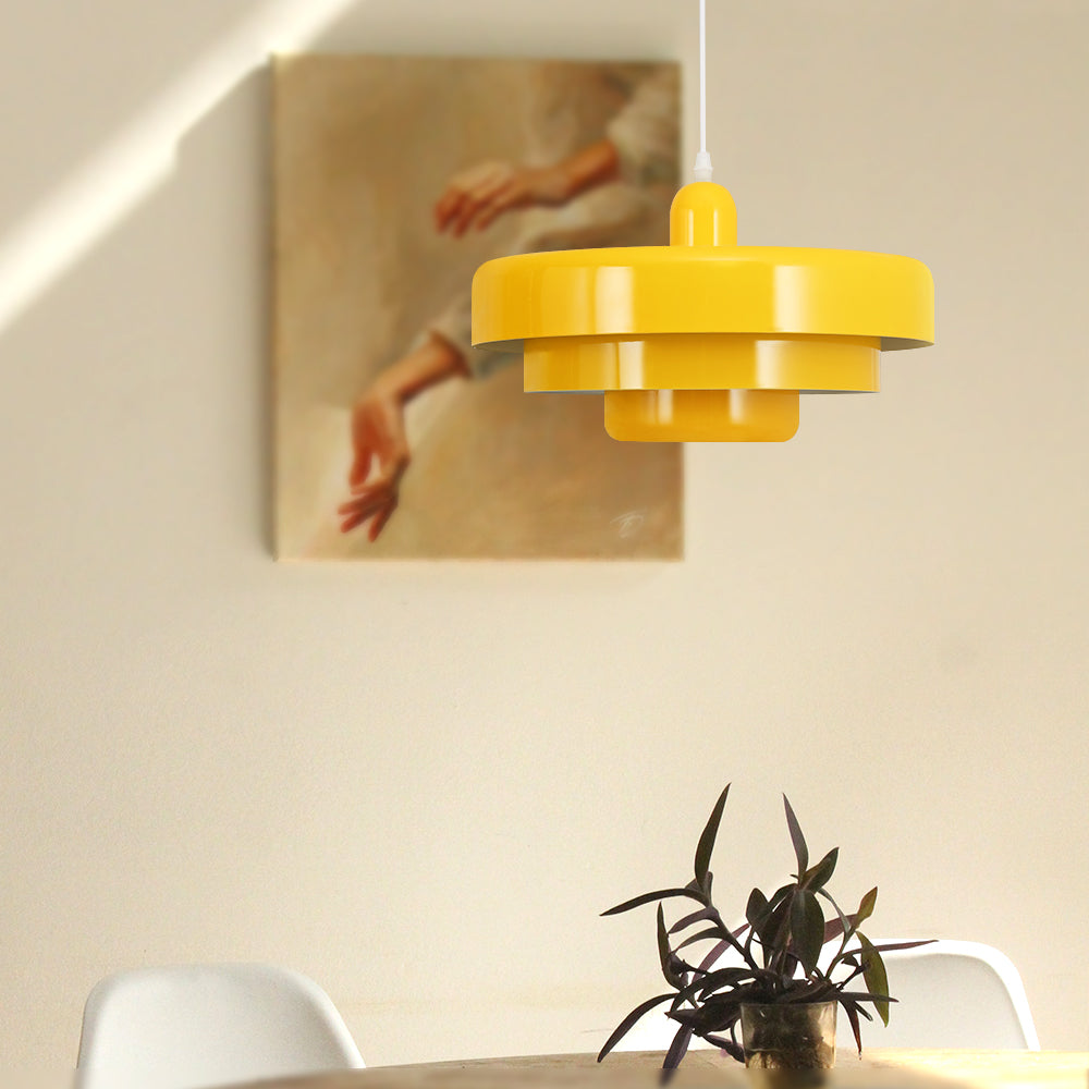 Mid-Century Metal Dining Room Pendant Light with Layered Disc Shade