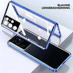Magnetic Double-Sided Tempered Glass Phone Case for Samsung Galaxy Metal Frame Full Body Protection Self-Locking Buckle