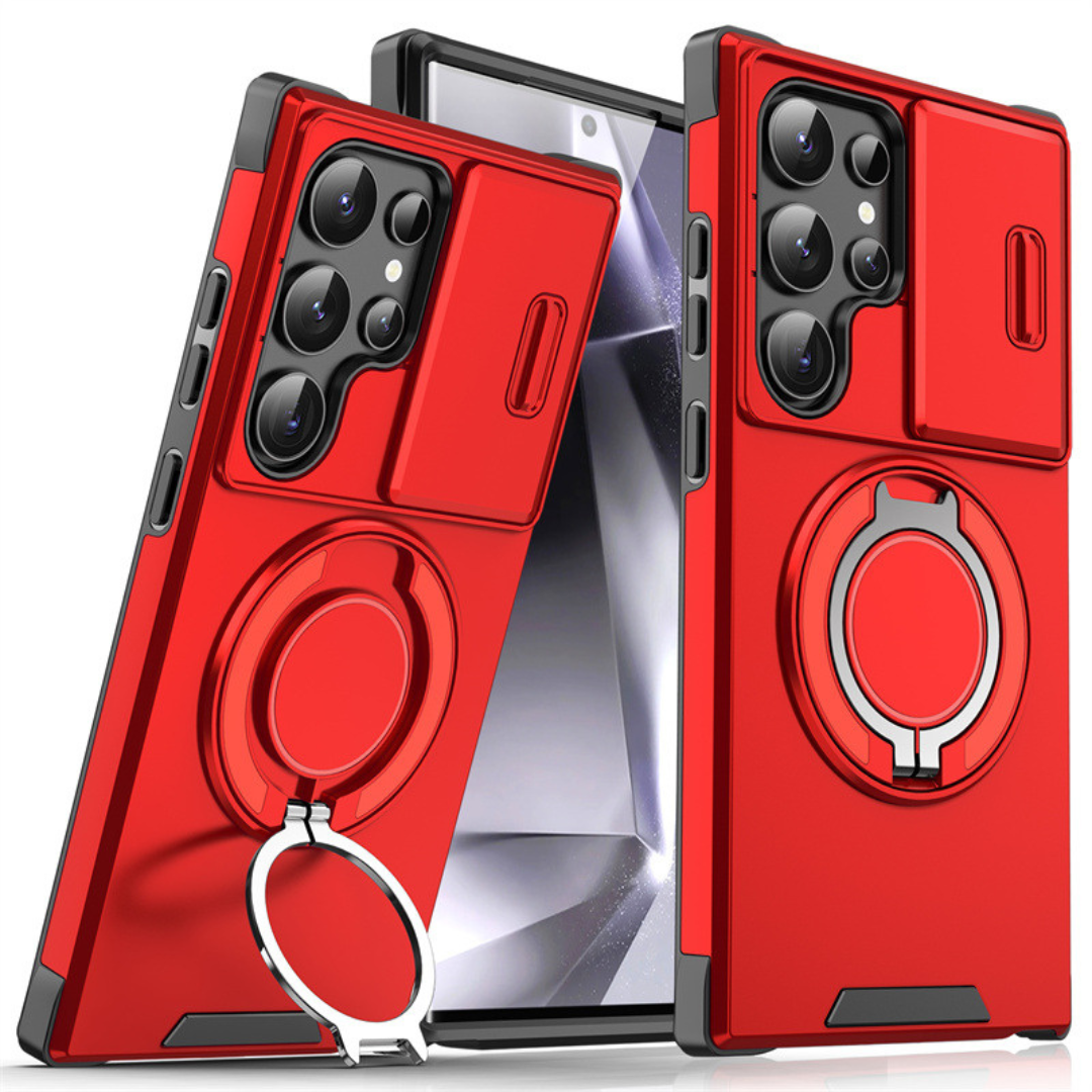Samsung Galaxy S Series Case with Magnetic Ring Stand and Sliding Camera Cover Shockproof MagSafe Compatible Protective Phone Case