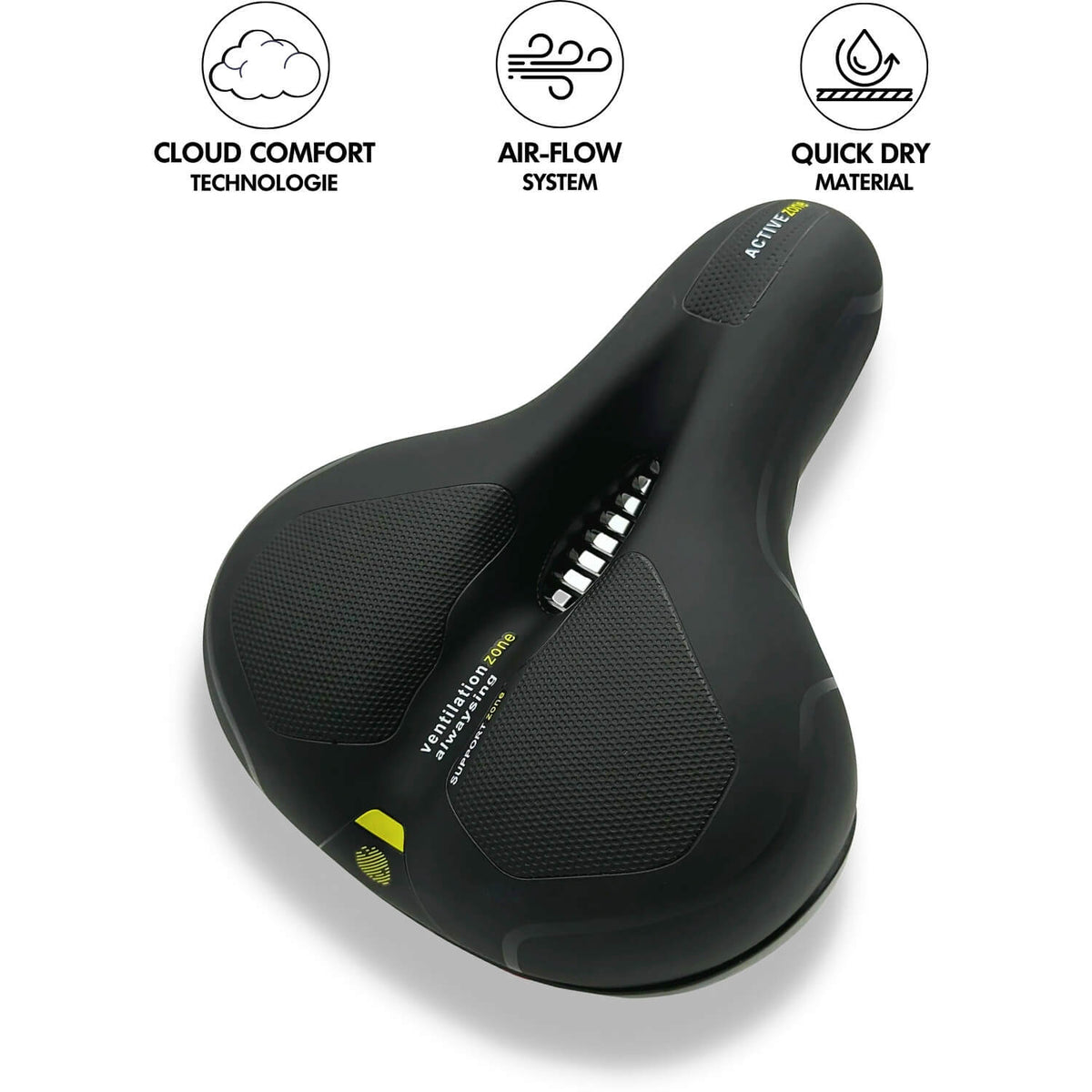 Wide Bike Seat with Memory Foam Padding Gel Shock Absorbing Bicycle Saddle Breathable Comfort Cushion for City and Trekking Bikes