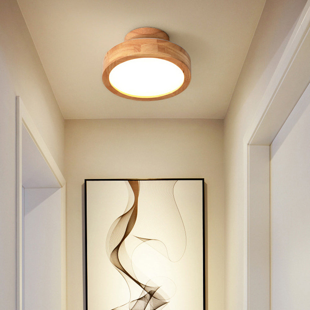 Round Wood Flush Mount Ceiling Light with LED Light
