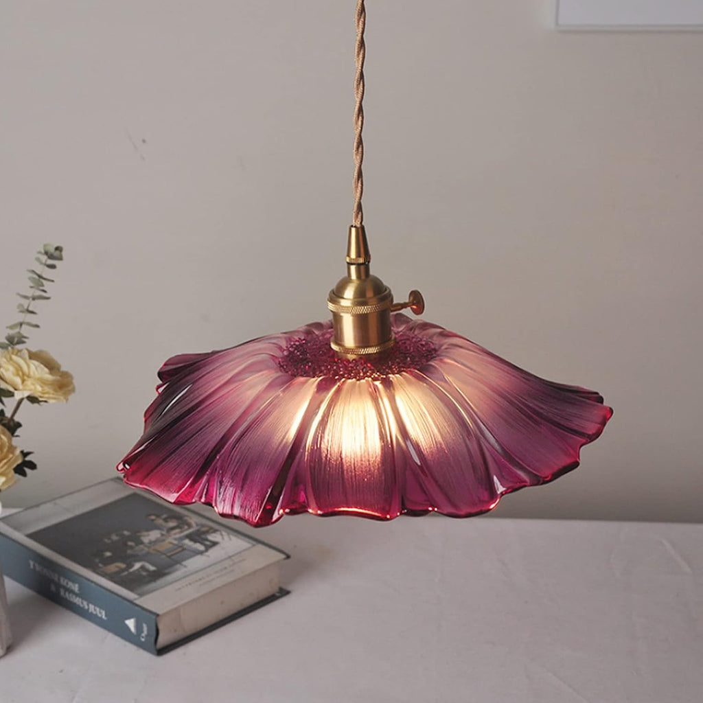 Retro Glass Flower Pendant Light with Brass Finish