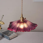 Retro Glass Flower Pendant Light with Brass Finish