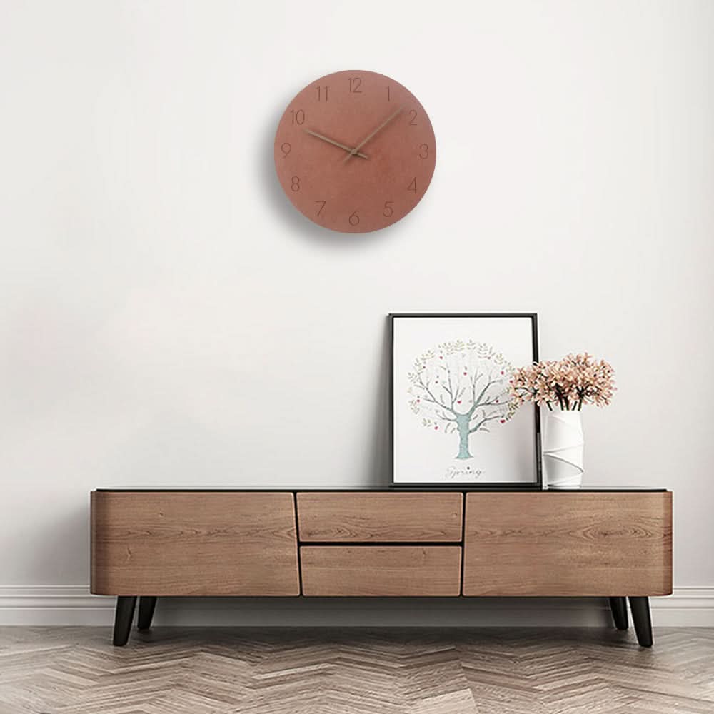 Silent Nordic Wall Clock Minimalist MDF Round Clock with Walnut Wood Hands Non-Ticking Modern Decor for Living Room Kitchen and Office
