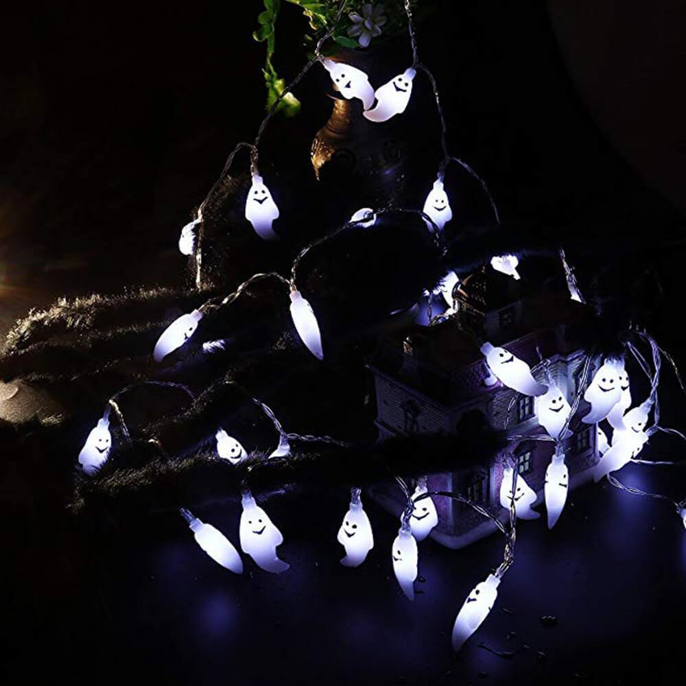 Halloween Ghost LED Fairy Lights Ghost Shaped String Light Plastic Decorative Lighting for Halloween Party Garden and Bedroom