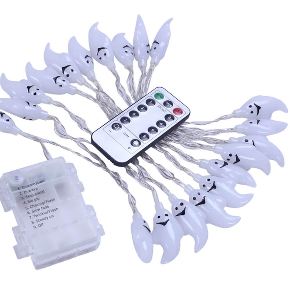 Halloween Ghost LED Fairy Lights Ghost Shaped String Light Plastic Decorative Lighting for Halloween Party Garden and Bedroom