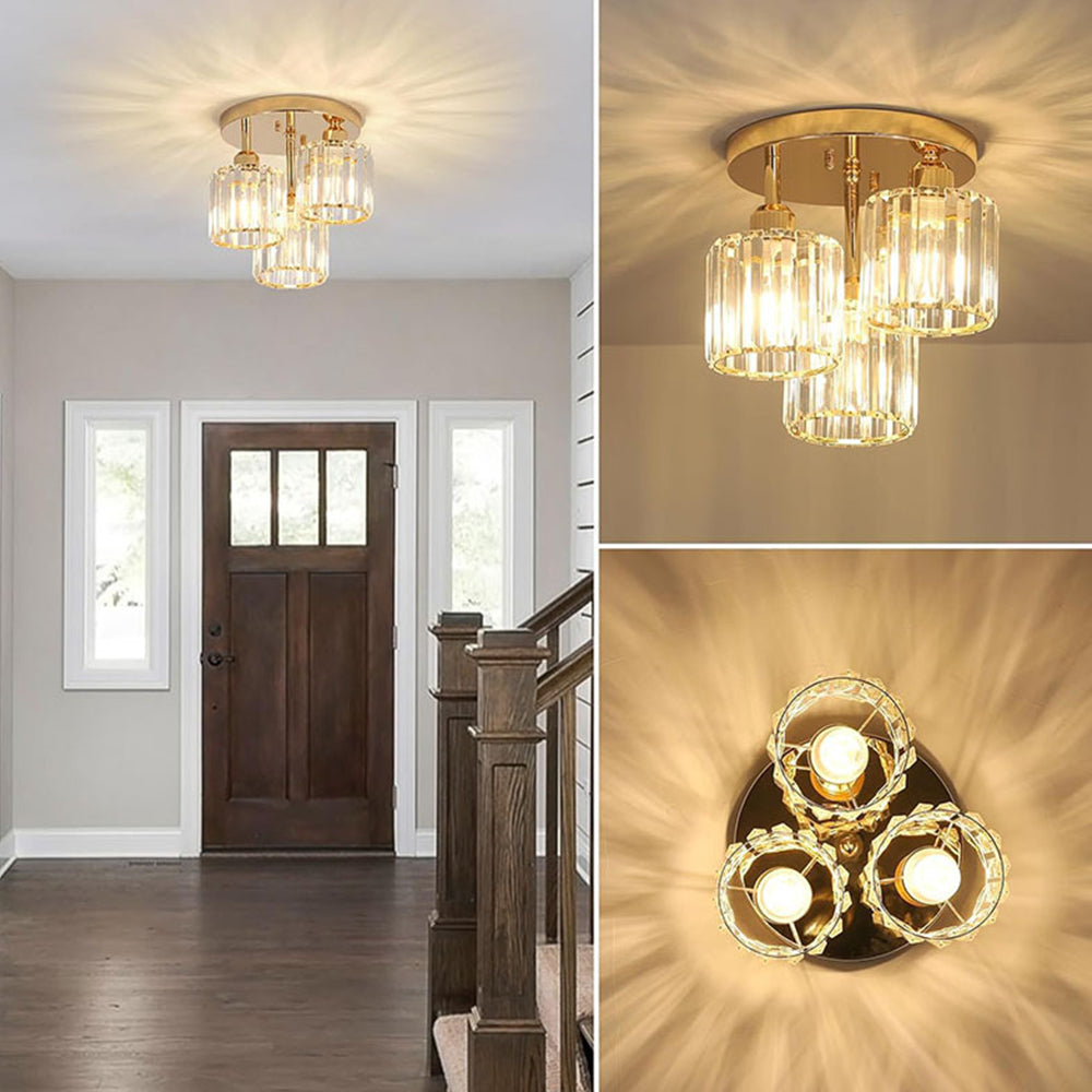 3-Light Crystal Glass Semi Flush Mount Ceiling Light