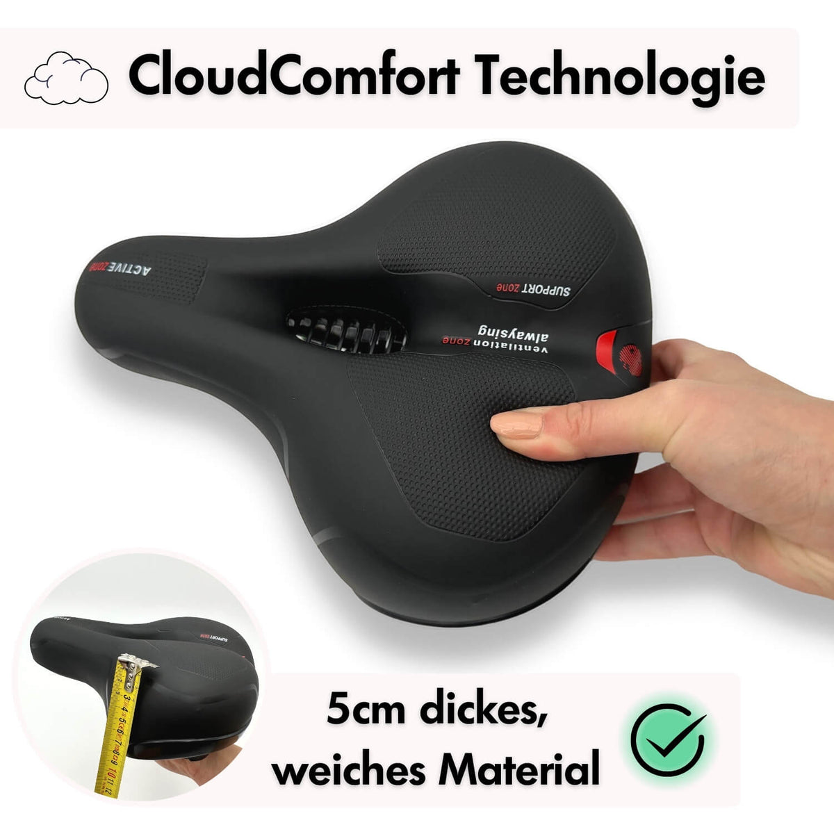 Wide Bike Seat with Memory Foam Padding Gel Shock Absorbing Bicycle Saddle Breathable Comfort Cushion for City and Trekking Bikes