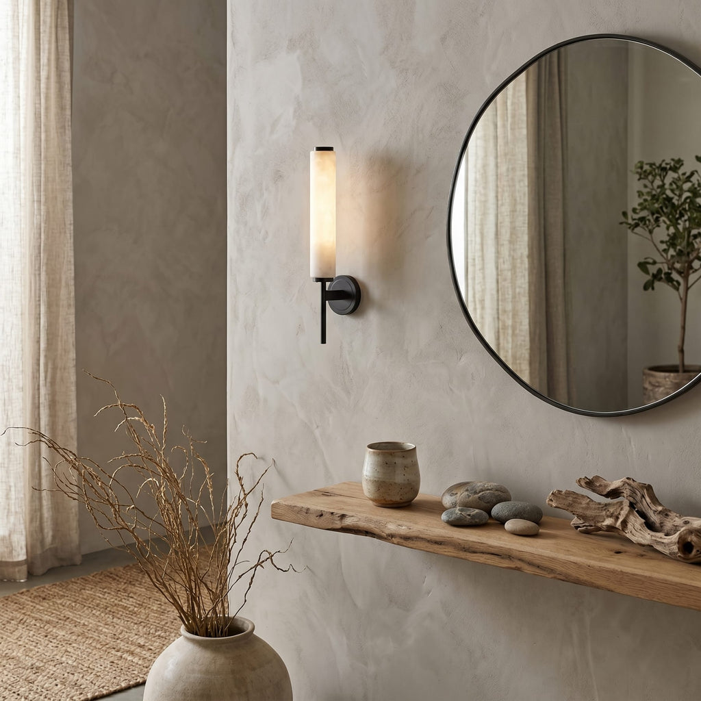 Modern Faux Alabaster Wall Light With Warm Glowing Shade — Harbor Light Co.