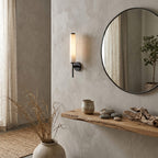 Modern Faux Alabaster Wall Light With Warm Glowing Shade — Harbor Light Co.