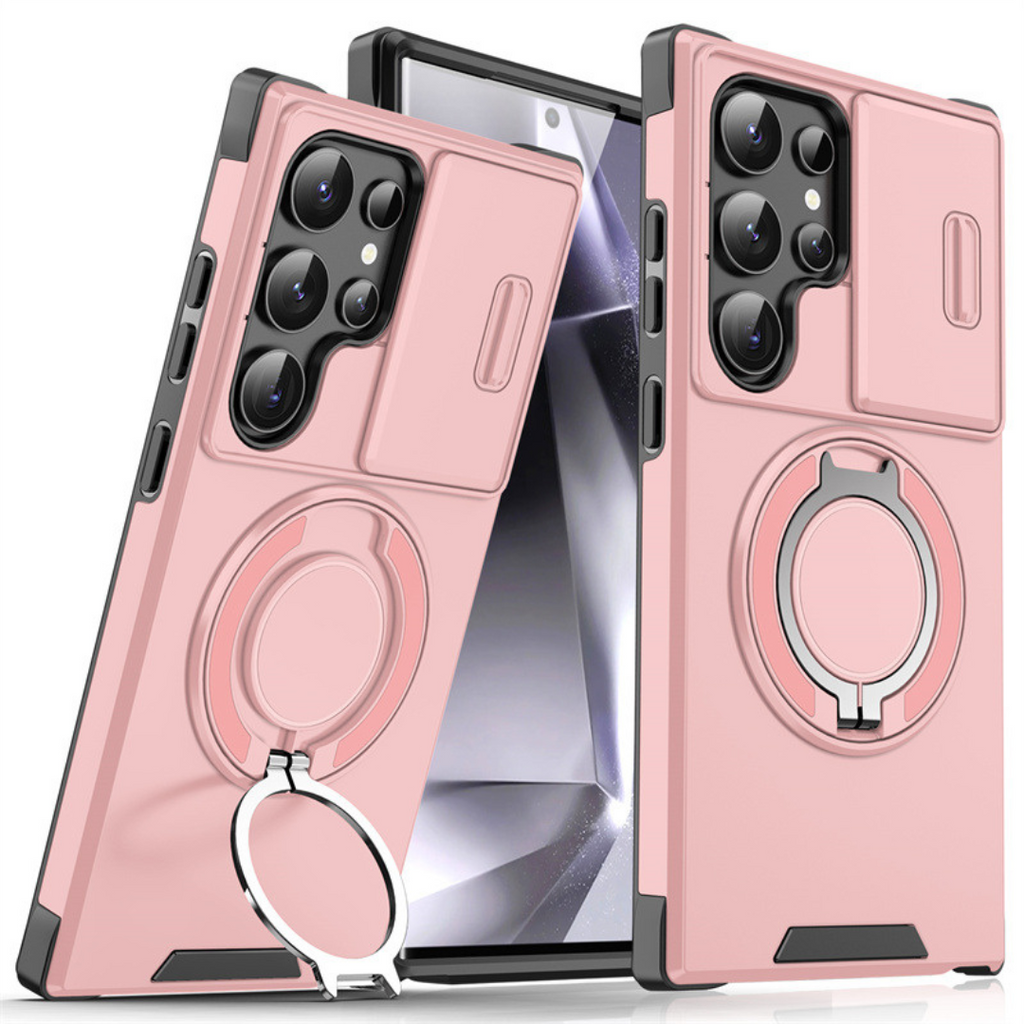 Samsung Galaxy S Series Case with Magnetic Ring Stand and Sliding Camera Cover Shockproof MagSafe Compatible Protective Phone Case