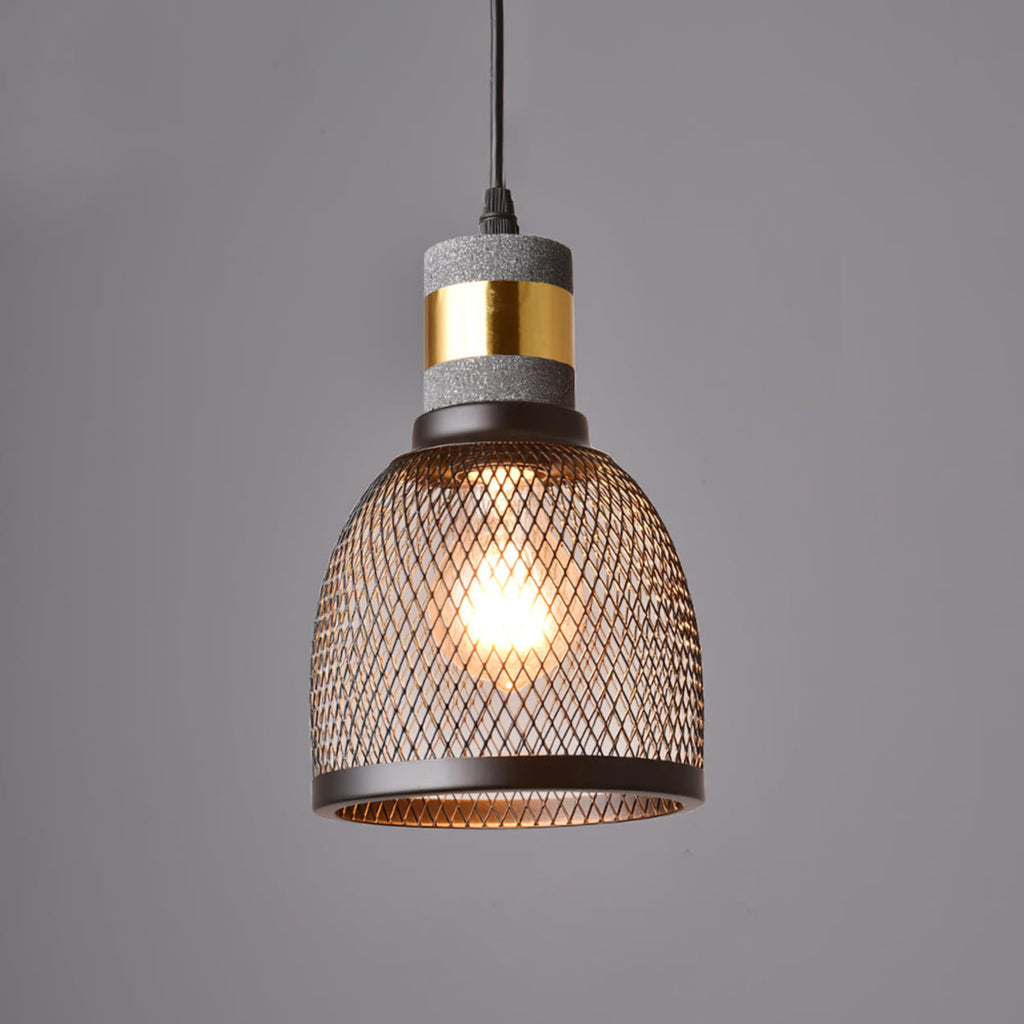 Industrial Wrought Iron Concrete Pendant Light With Warm LED Glow in Model D Ø5.9" x H9.8" (Ø15 x H25 cm) — Harbor Light Co.