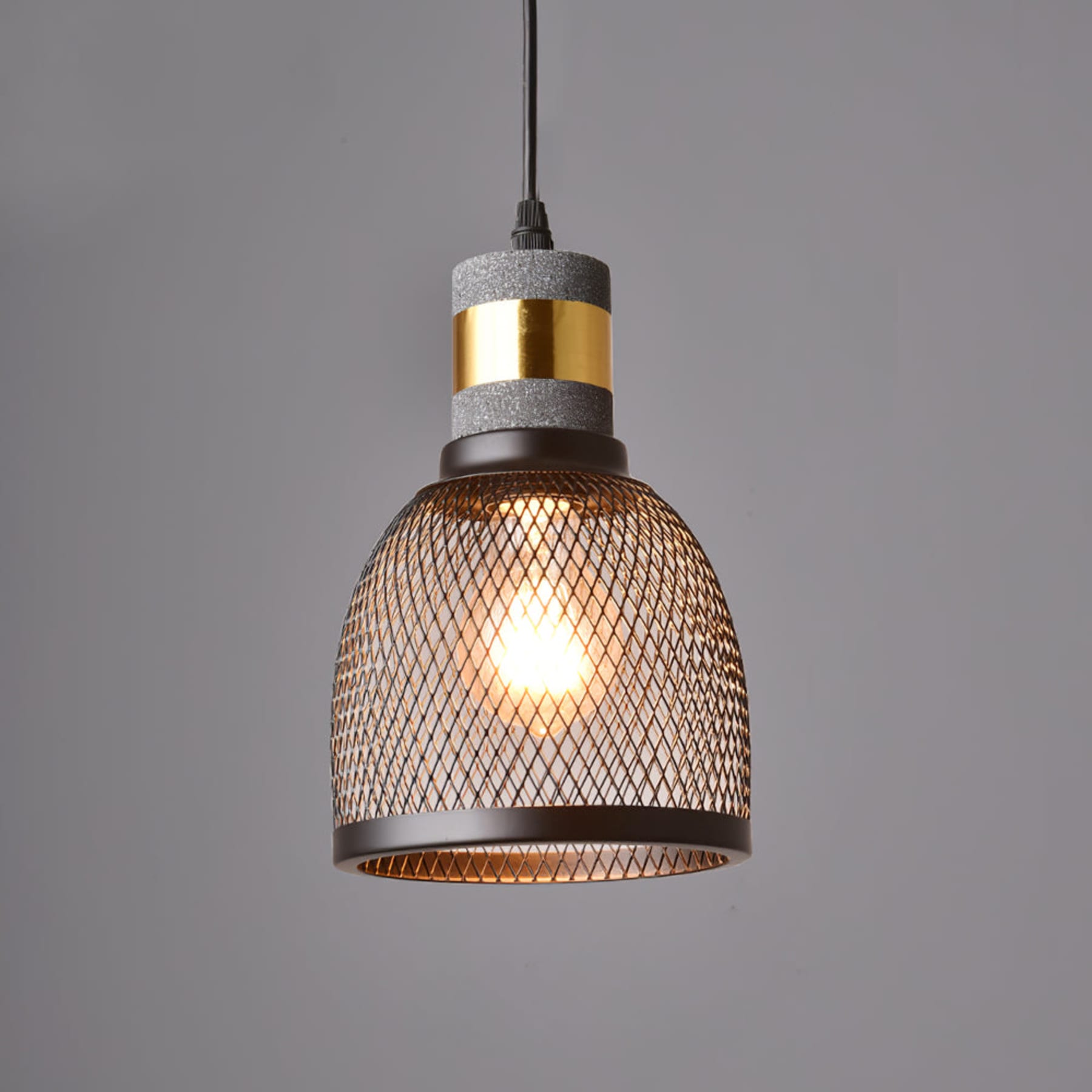 Industrial Wrought Iron Concrete Pendant Light With Warm LED Glow in Model D Ø5.9" x H9.8" (Ø15 x H25 cm) — Harbor Light Co.
