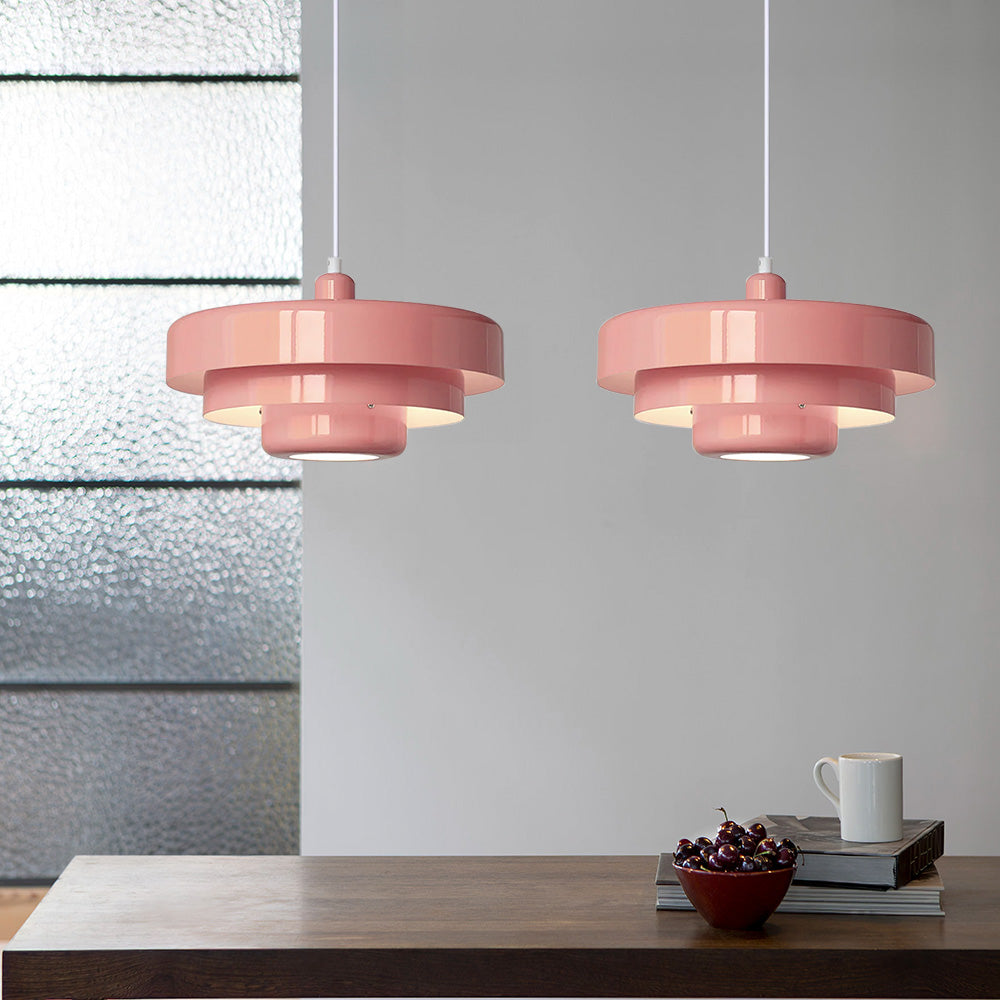 Mid-Century Metal Dining Room Pendant Light with Layered Disc Shade