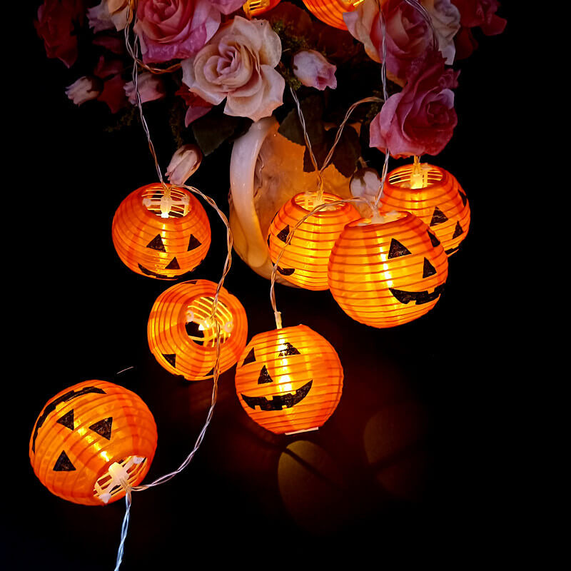 Halloween Pumpkin Lantern String Lights Outdoor Waterproof LED Decorative Jack-O-Lantern Light String for Porch Yard and Party