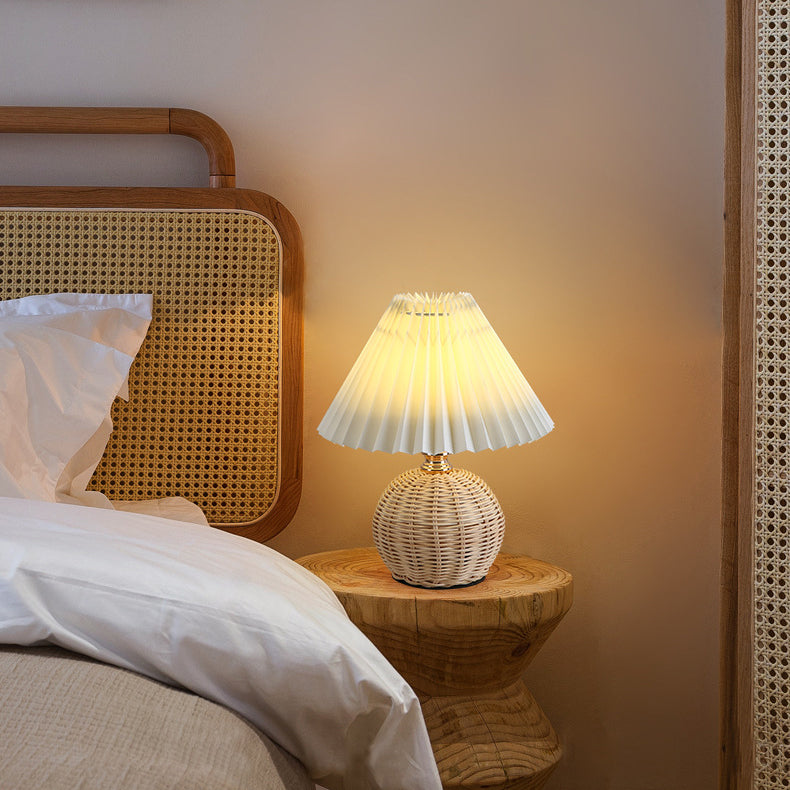 Bohemian Rattan Table Lamp With Tri-Color Dimmable Light — Harbor Light Co.