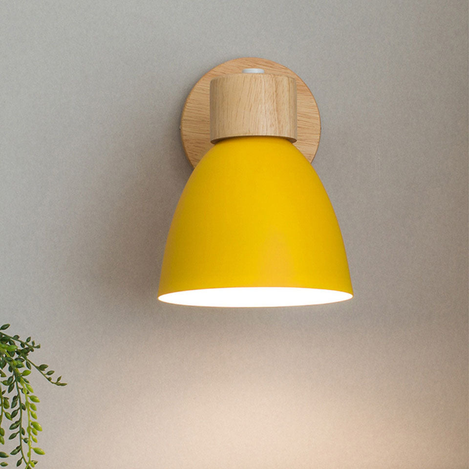 Modern Wooden Cone Shade Wall Sconce with Pull Chain