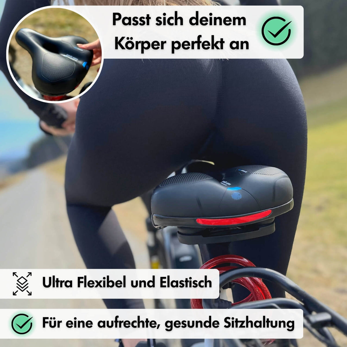Wide Bike Seat with Memory Foam Padding Gel Shock Absorbing Bicycle Saddle Breathable Comfort Cushion for City and Trekking Bikes