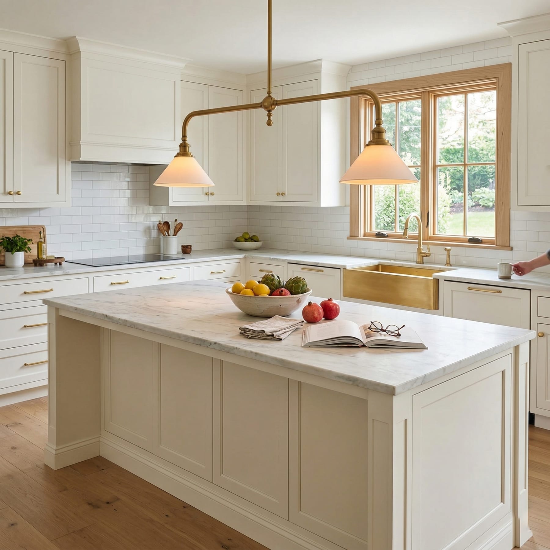 Modern Brass Pendant Light With Ceramic Shades for Dining Room — Harbor Light Co.