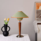 Retro Wood Table Lamp With Fabric Shade for Living Room in Green & Walnut — Harbor Light Co.