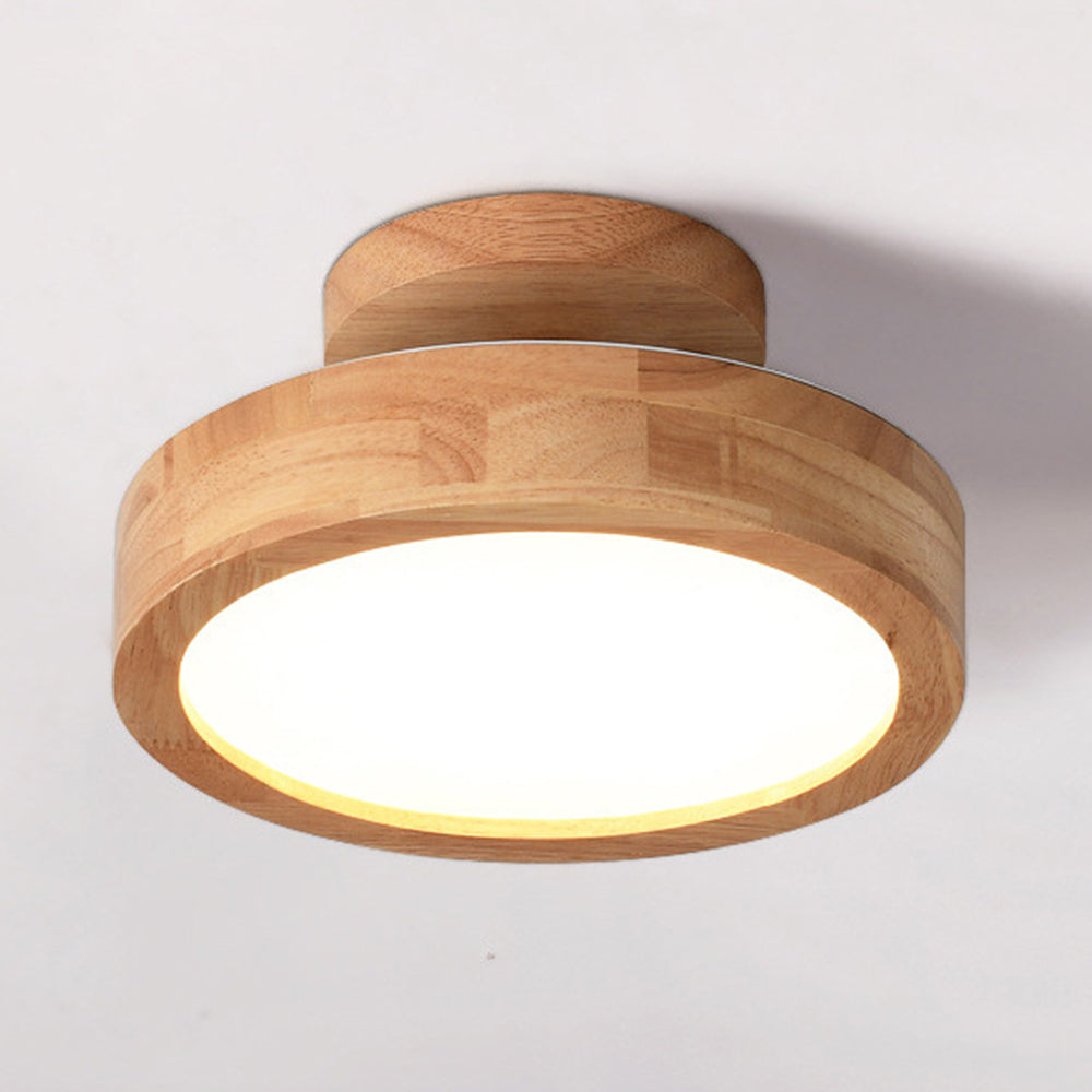 Round Wood Flush Mount Ceiling Light with LED Light