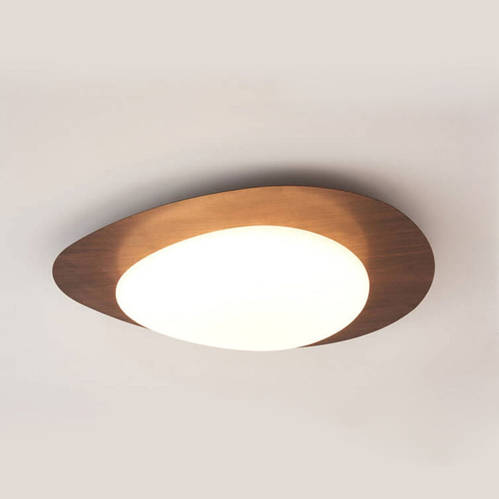 Modern Wood Flush Mount Ceiling Light With Stepless Remote Dimming in Walnut Grain — Harbor Light Co.