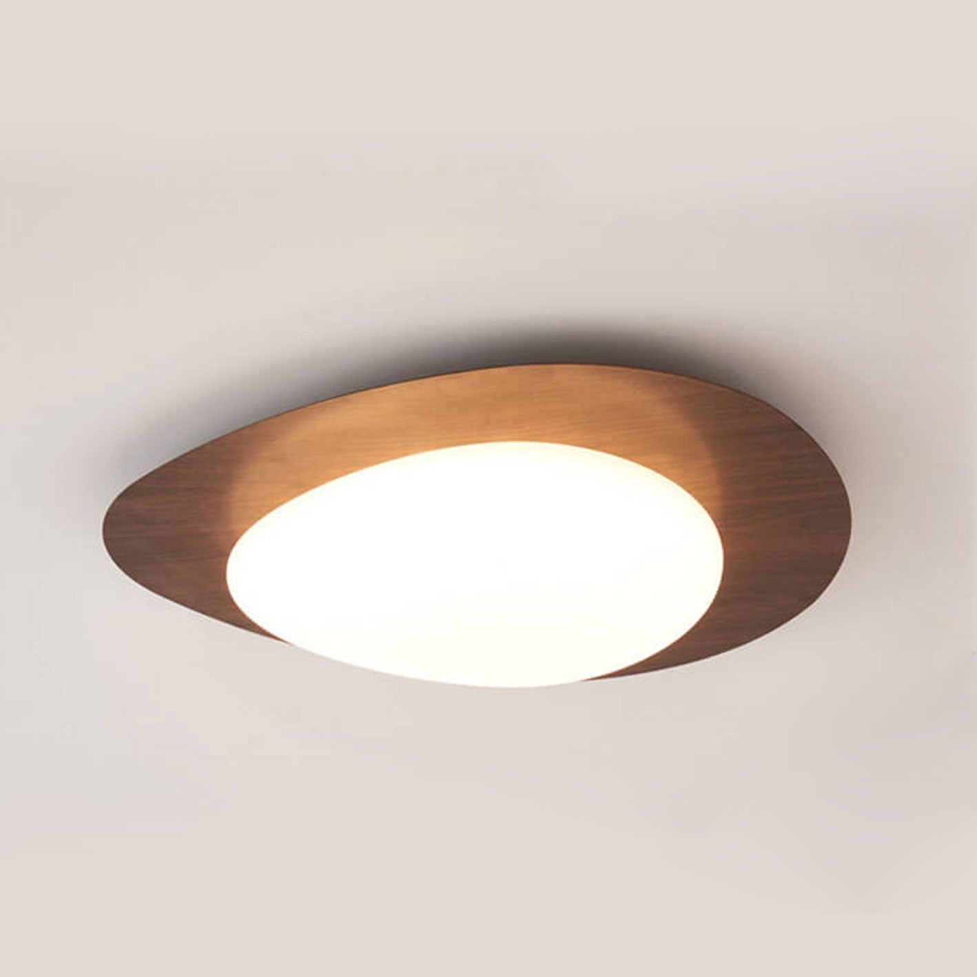 Modern Wood Flush Mount Ceiling Light With Stepless Remote Dimming in Walnut Grain — Harbor Light Co.