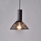 Industrial Wrought Iron Concrete Pendant Light With Warm LED Glow in Model E Ø8.3" x H8.7" (Ø21 x H22 cm) — Harbor Light Co.