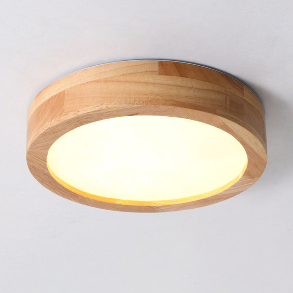 Round Wood Flush Mount Ceiling Light with LED Light