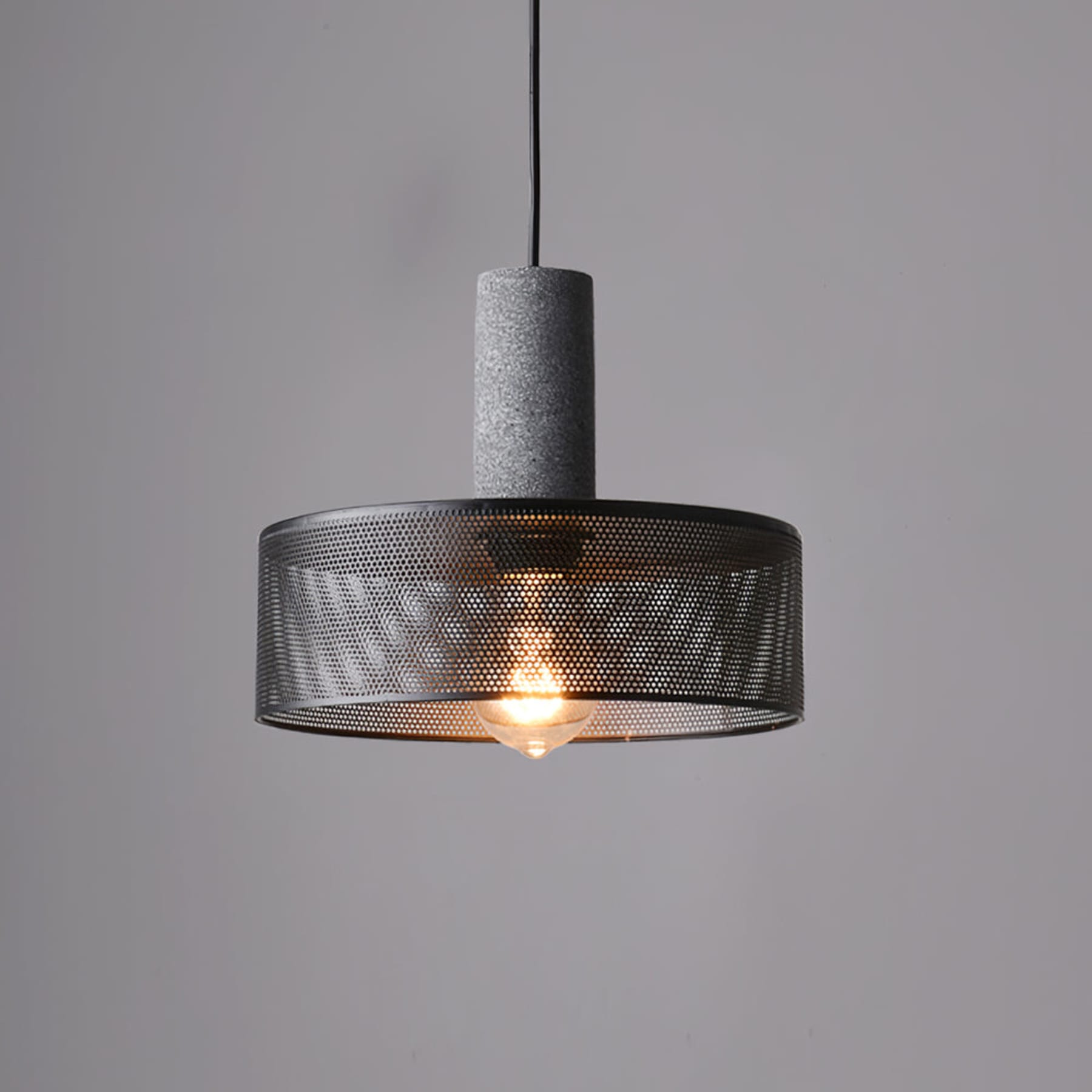 Industrial Wrought Iron Concrete Pendant Light With Warm LED Glow in Model F Ø9.8" x H7.9" (Ø25 x H20 cm) — Harbor Light Co.