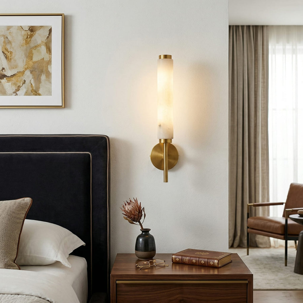 Modern Faux Alabaster Wall Light With Warm Glowing Shade — Harbor Light Co.