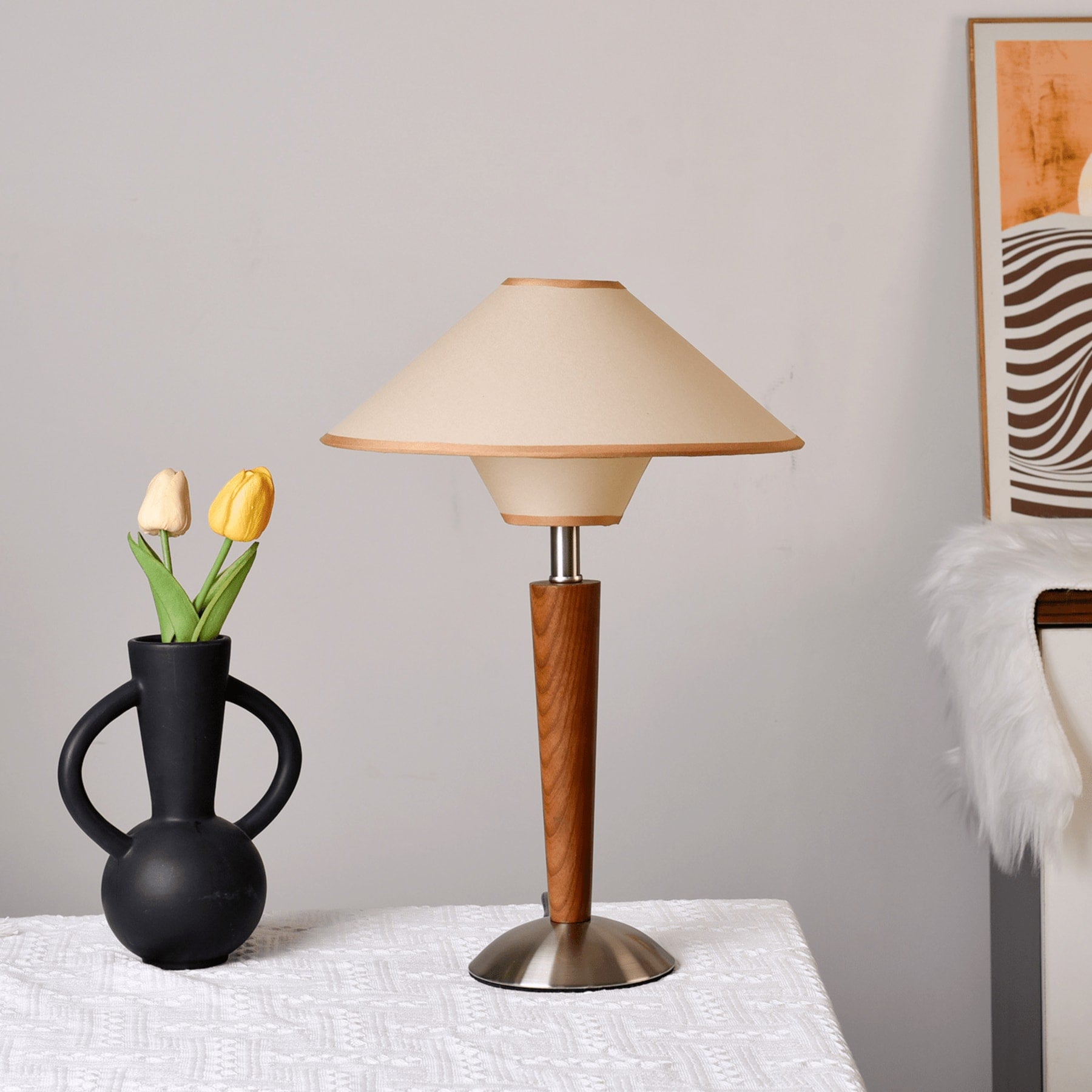 Retro Wood Table Lamp With Fabric Shade for Living Room — Harbor Light Co.