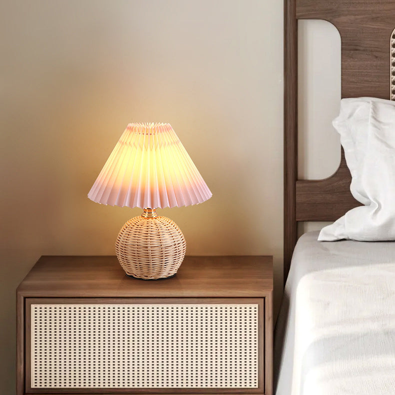 Bohemian Rattan Table Lamp With Tri-Color Dimmable Light — Harbor Light Co.