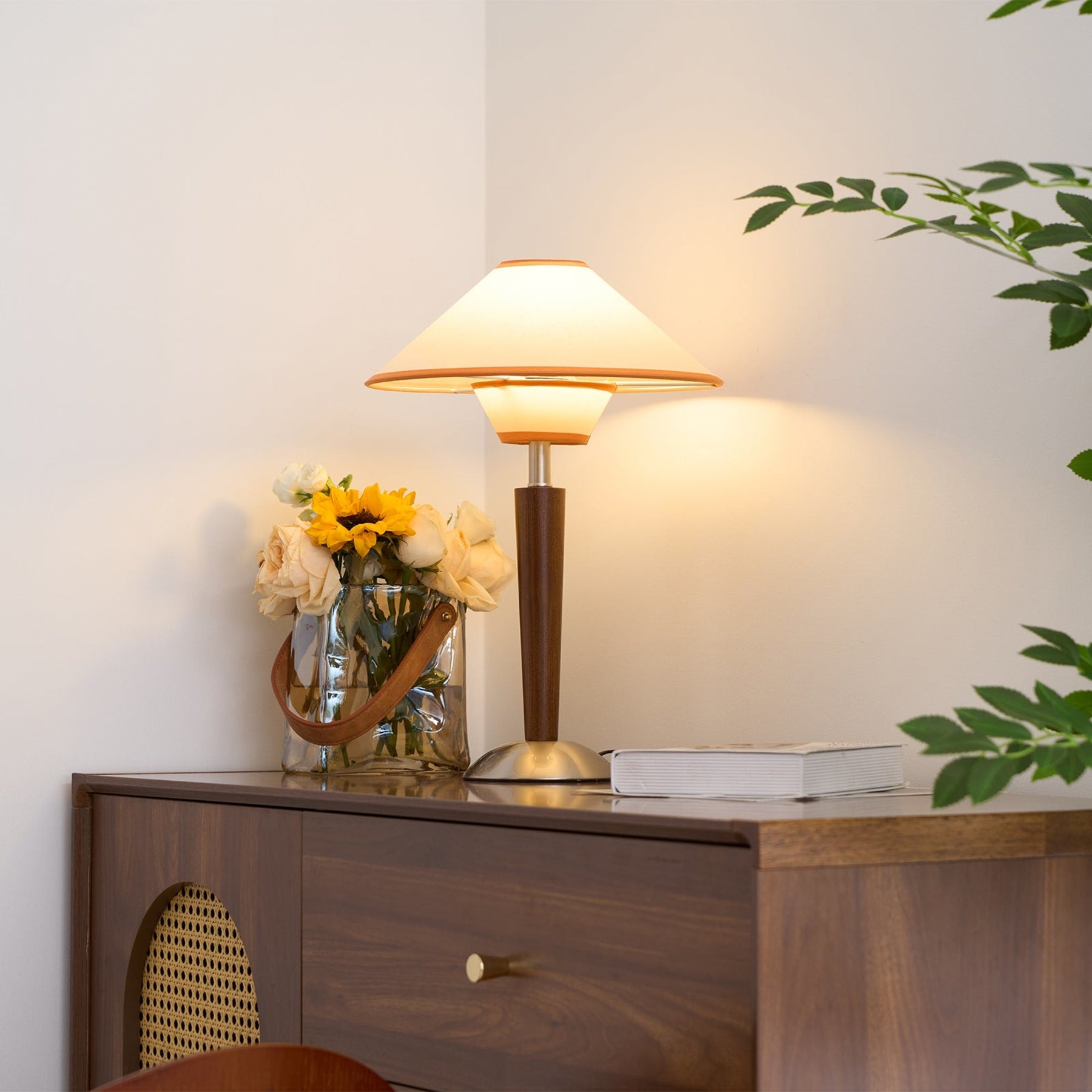 Retro Wood Table Lamp With Fabric Shade for Living Room — Harbor Light Co.