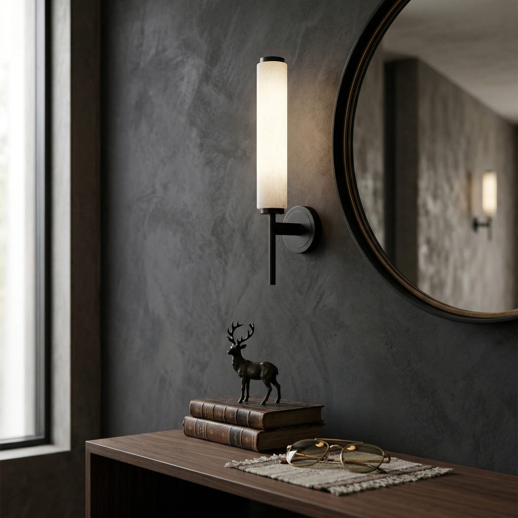 Modern Faux Alabaster Wall Light With Warm Glowing Shade — Harbor Light Co.