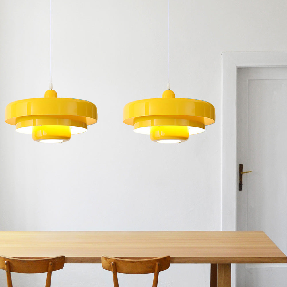 Mid-Century Metal Dining Room Pendant Light with Layered Disc Shade