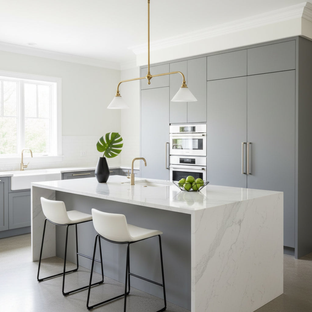 Modern Brass Pendant Light With Ceramic Shades for Dining Room — Harbor Light Co.