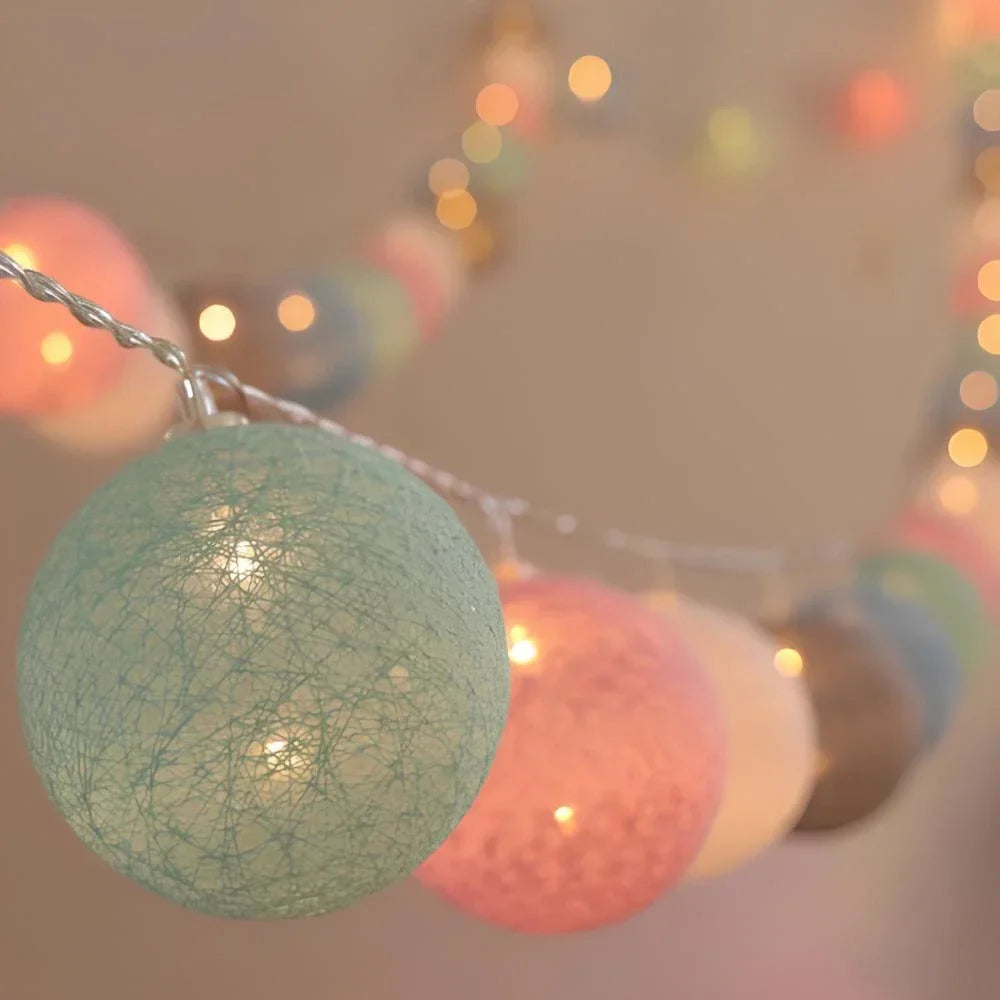 Cotton Ball String Lights LED Garland Fairy Lights USB or Battery Powered for Bedroom Nursery and Party Decor