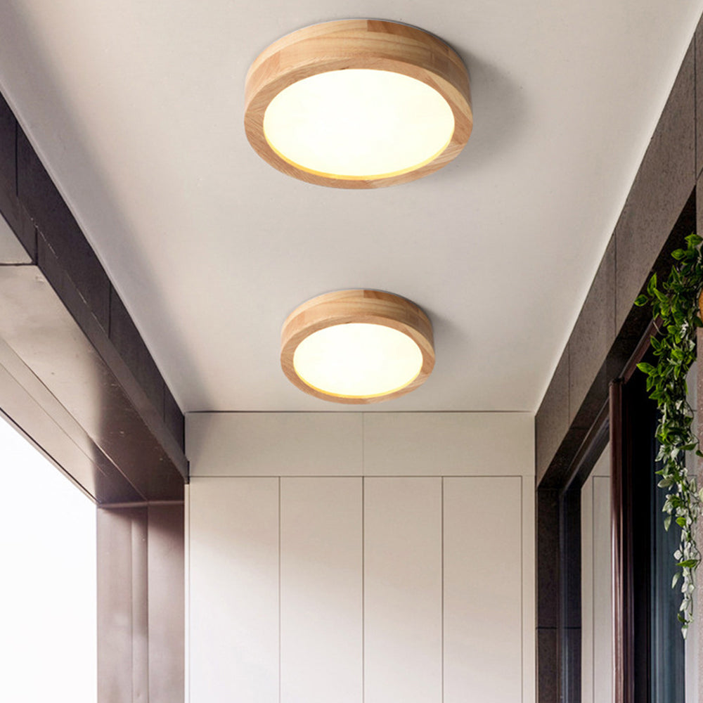 Round Wood Flush Mount Ceiling Light with LED Light