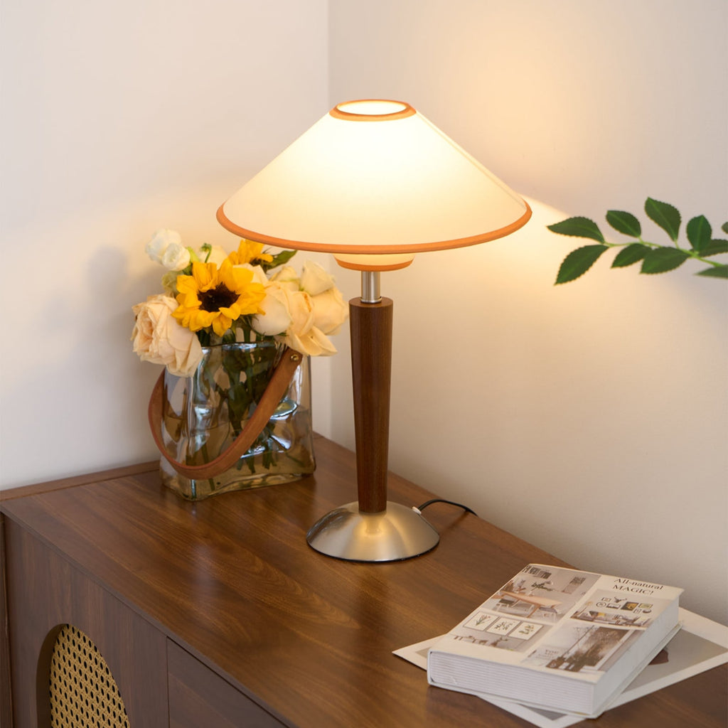 Retro Wood Table Lamp With Fabric Shade for Living Room — Harbor Light Co.