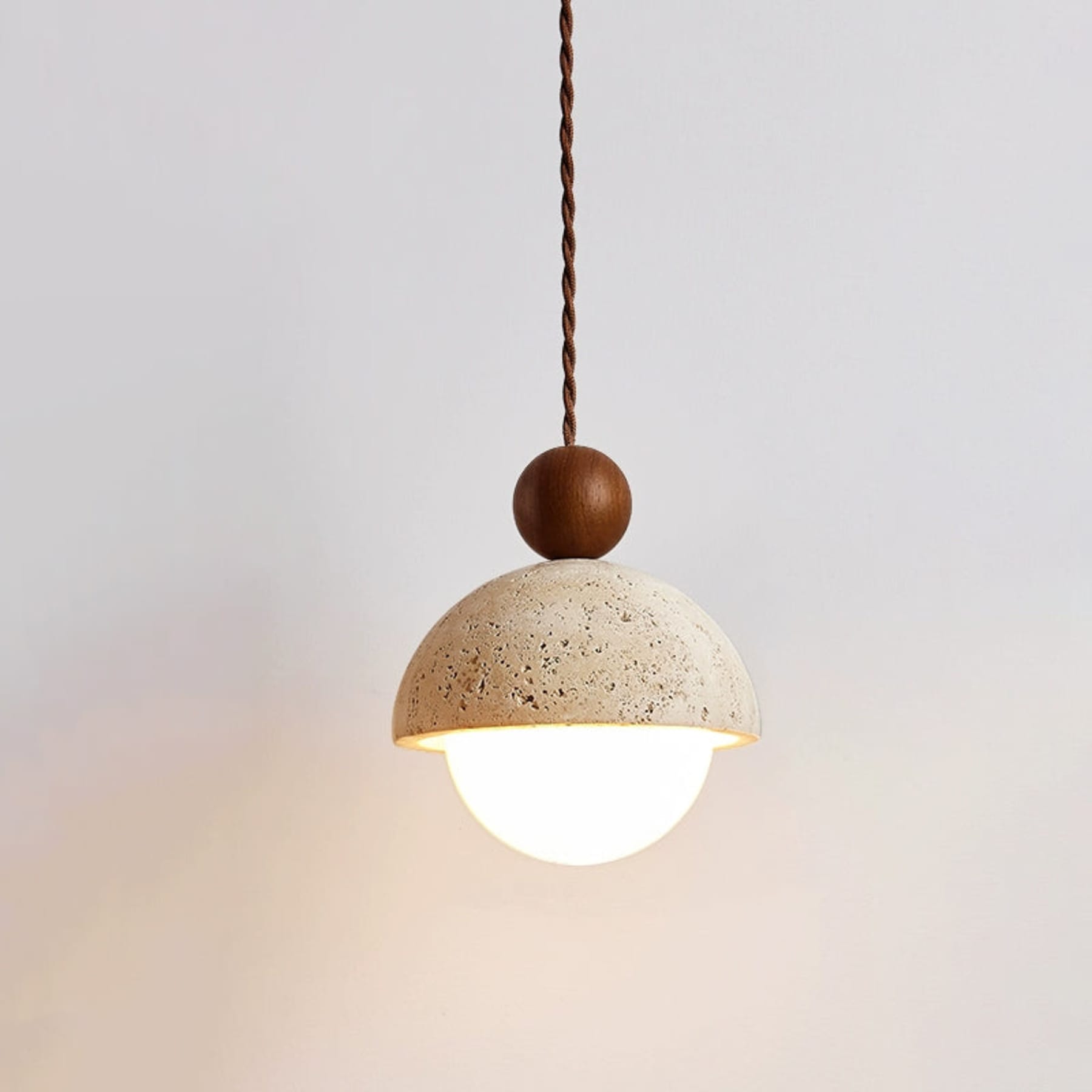 Modern Travertine Stone Pendant Light for Dining Room in Walnut Color & Beige — Harbor Light Co.
