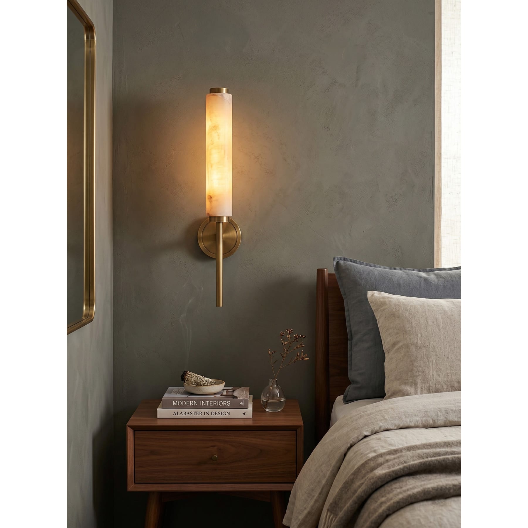 Modern Faux Alabaster Wall Light With Warm Glowing Shade — Harbor Light Co.