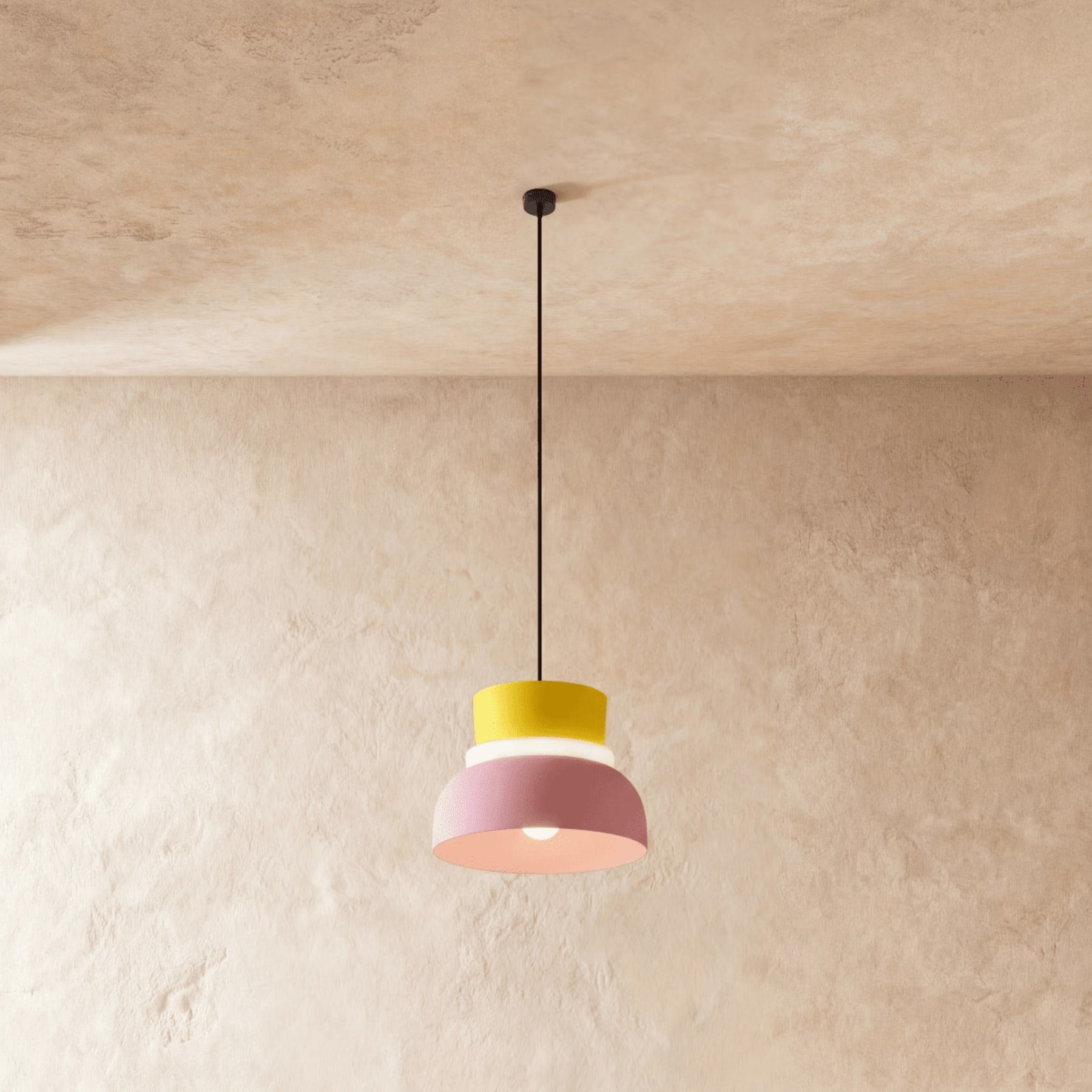 Modern Aluminum Two-Tone Pendant Light With Warm LED Glow in Pink and Yellow — Harbor Light Co.