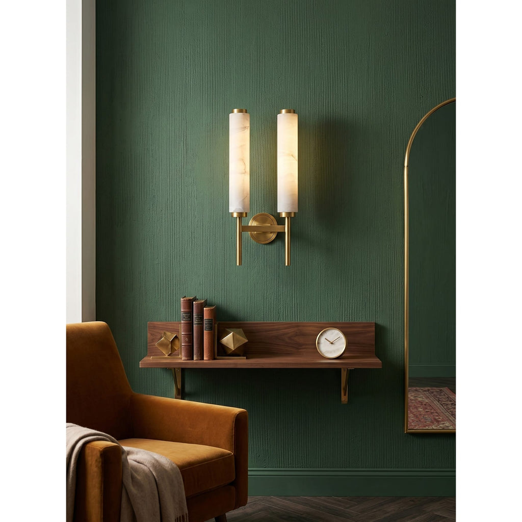 Modern Faux Alabaster Wall Light With Warm Glowing Shade — Harbor Light Co.