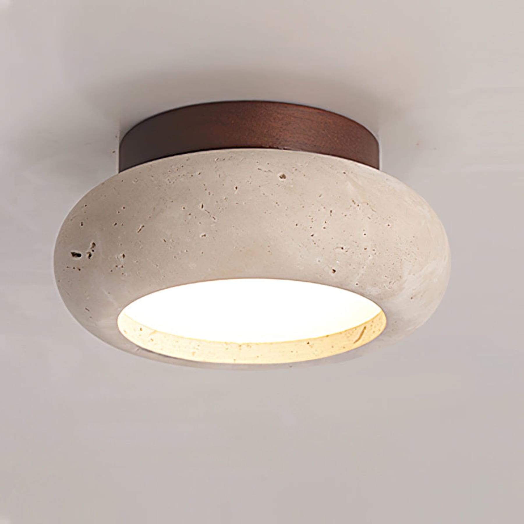 Modern Travertine Flush Mount Ceiling Light in Walnut & Beige — Harbor Light Co.
