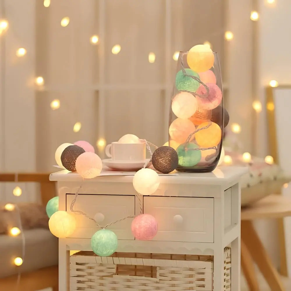 Cotton Ball String Lights LED Garland Fairy Lights USB or Battery Powered for Bedroom Nursery and Party Decor