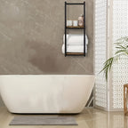 Wall Mounted Towel Rack Two Tier Stainless Steel and Wood Towel Shelf Space Saving Bathroom Storage Organizer