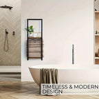 Wall Mounted Towel Rack Two Tier Stainless Steel and Wood Towel Shelf Space Saving Bathroom Storage Organizer