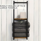 Wall Mounted Towel Rack Two Tier Stainless Steel and Wood Towel Shelf Space Saving Bathroom Storage Organizer